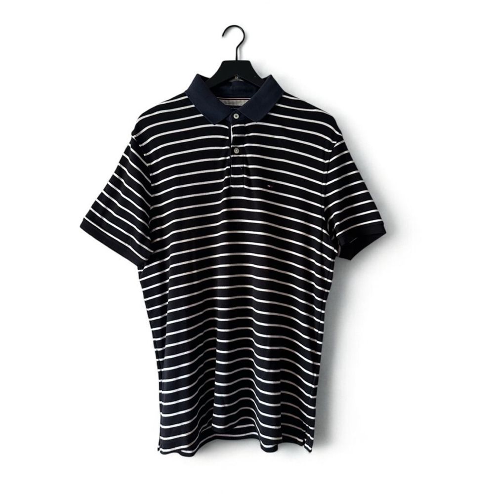 Tommy Hilfiger Striped Navy & White Polo Shirt Men's Large